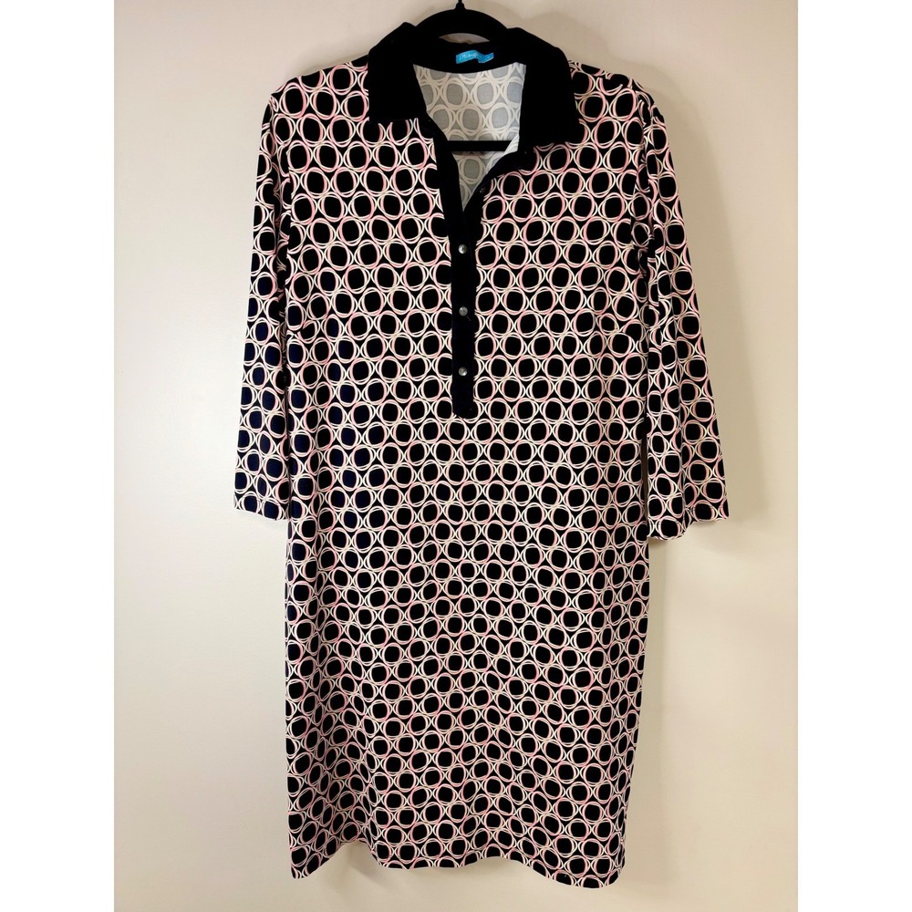 J McLaughlin XL Geometric Circles Collared Dress Black Pink White